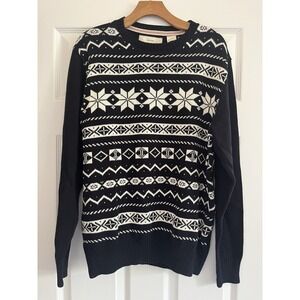 Original Weatherproof Men's Navy Cotton Snowflake  Holiday Winter Sweater  M NEW